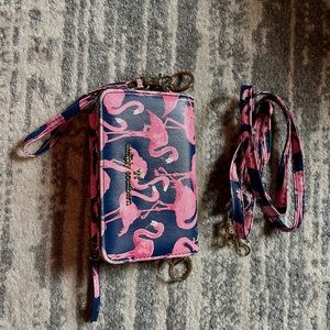 Simply Southern navy and flamingo wristlet with detachable purse strap